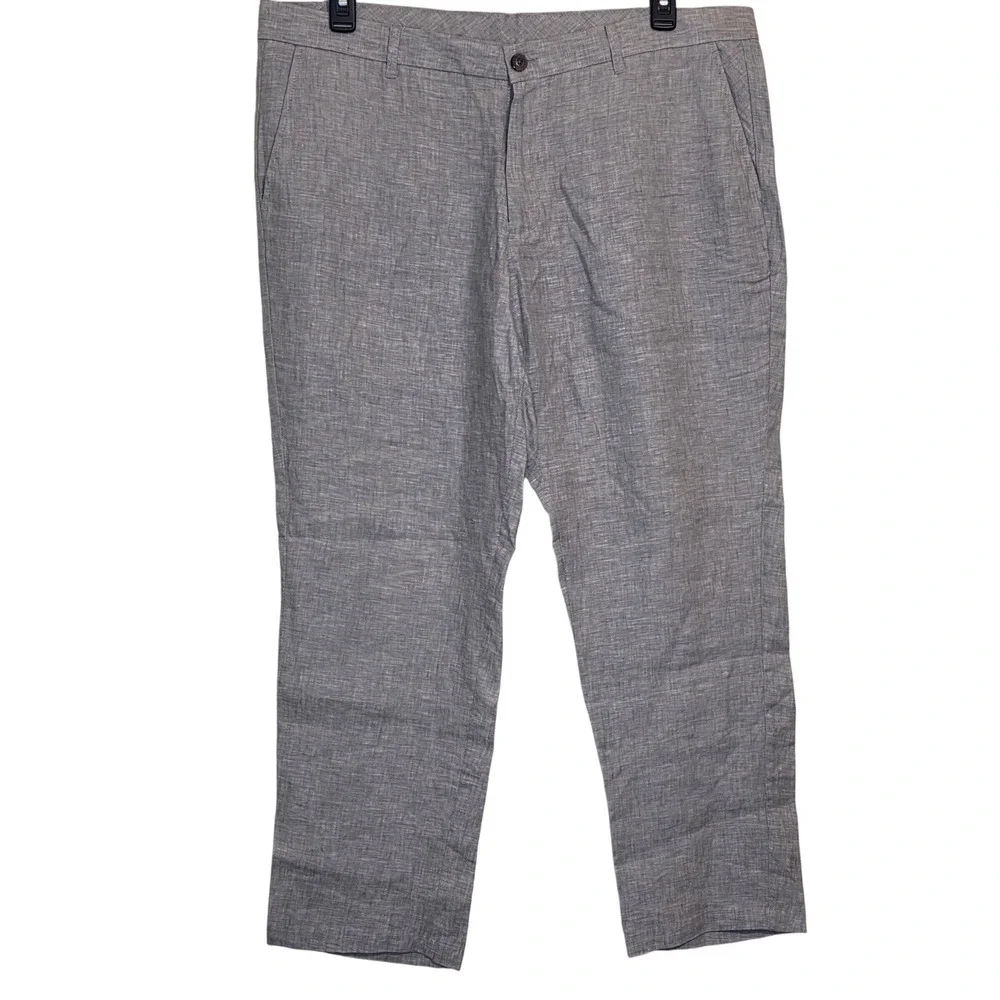Club Room Men's Gray 100% Linen Pants 40W 30L Pleated Flat Front Dress Casual - Picture 1 of 11